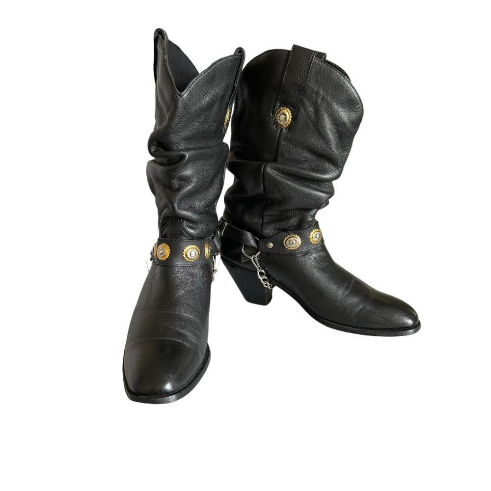 Dingo Olivia Harness Boots Black Leather Western Cowboy - Picture 10 of 17